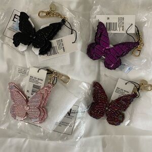 NWT Set of 4 Brahmin Butterfly Tassels Bag Charms Key Fobs Leather Croc